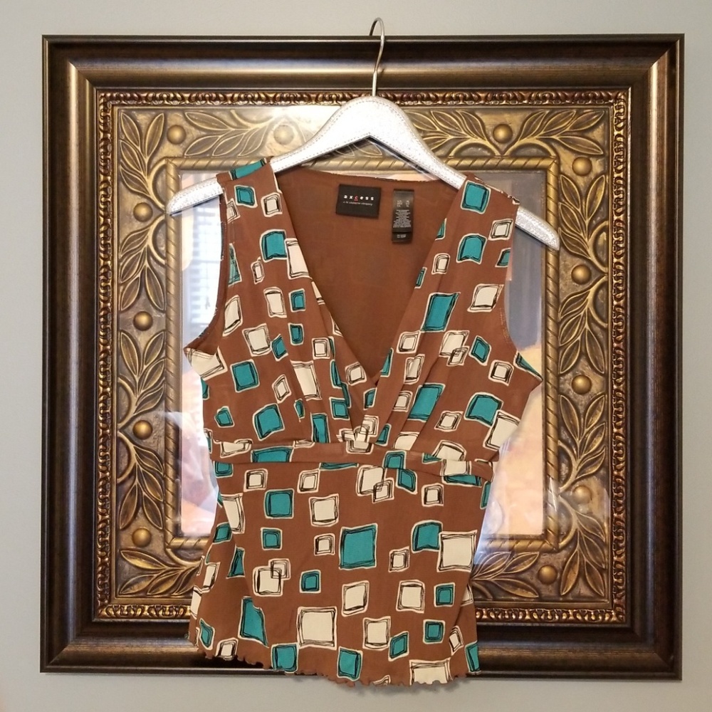 Access lines dressy tank top teal brown P106:6:418